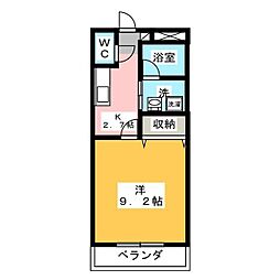 カーサF 1Kの間取図画像