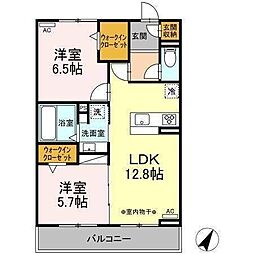 セレーノ小鹿 2LDKの間取図画像