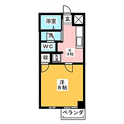 朝日プラザ静岡古庄 1Kの間取図画像
