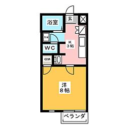 朝日プラザ静岡古庄 1Kの間取図画像
