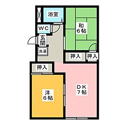 大塩ハイツA 2DKの間取図画像