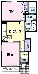 リバーサイドマキ 2DKの間取図画像