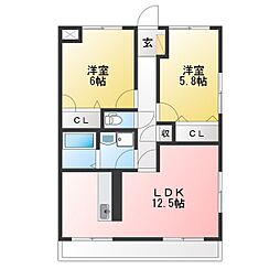サンサーラ瀬名 2LDKの間取図画像