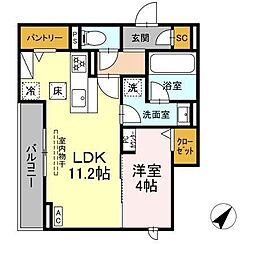 D crest 草薙2丁目 1LDKの間取図画像
