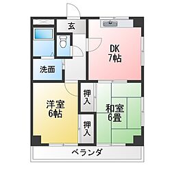 クリオネ東海 2DKの間取図画像