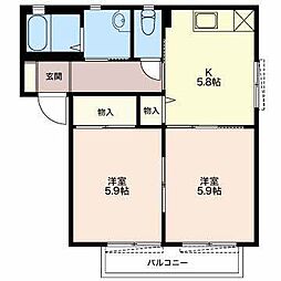 エスペランサ入江B 2Kの間取図画像