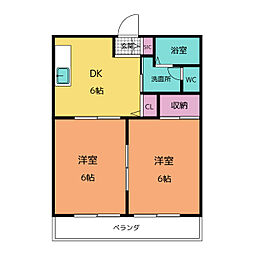 レジデンス青葉 2DKの間取図画像