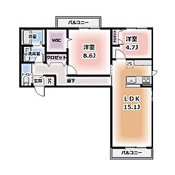 仮称HEIMMAISON中田本町B 2LDKの間取図画像