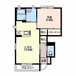 パルク大和B 1LDKの間取図画像