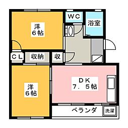 ミカサハイツ 2DKの間取図画像
