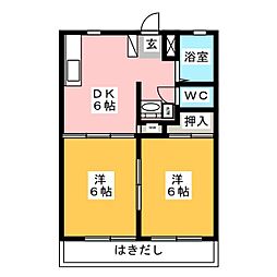 アイリス中田本町A 2DKの間取図画像