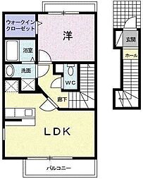 ヴェズレー西中原 1LDKの間取図画像