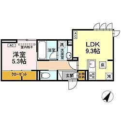 D crest八幡4丁目 1LDKの間取図画像