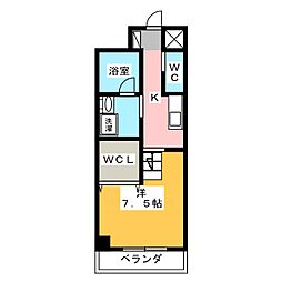天王町comfort 1Kの間取図画像