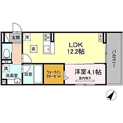 D crest津島町 1LDKの間取図画像
