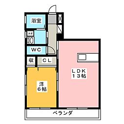 プリントス2 1LDKの間取図画像