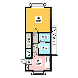 レイク・ビレッヂ4 1Kの間取図画像