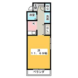パープルシャトーマルモ 1Kの間取図画像