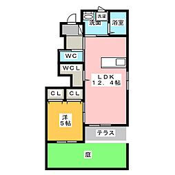 クレッセント若林B 1LDKの間取図画像