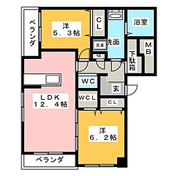 ラルバディセコンド 2LDKの間取図画像
