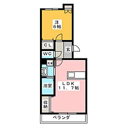 グランディール助信 1LDKの間取図画像