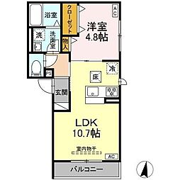 D-Hills元魚 1LDKの間取図画像