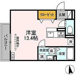 D-Hills城北II 1階ワンルームの間取り