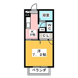 サザンウイングB 1Kの間取図画像