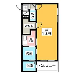 アリスト 1Kの間取図画像