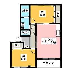 グリーンハイツ 2LDKの間取図画像