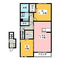 アンソレイエ 2LDKの間取図画像