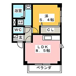 ブランシール川井 1LDKの間取図画像