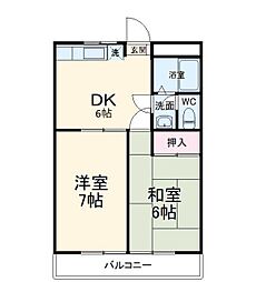 コーポリバティE 2DKの間取図画像