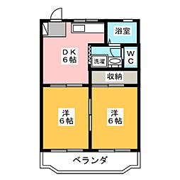 アプリコットハウス2 2DKの間取図画像