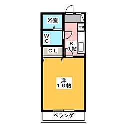 ハーヴェスト 1Kの間取図画像