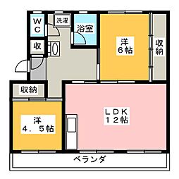 コーポラス三輪1 2LDKの間取図画像