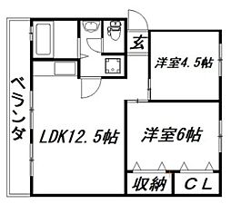 千歩マンション 2LDKの間取図画像