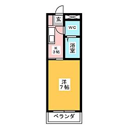エムケー木戸 1Kの間取図画像