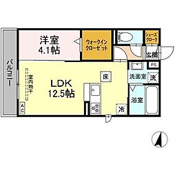浜松市中央区篠ケ瀬町アパート 1LDKの間取図画像