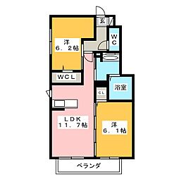 レセンテ上西 2LDKの間取図画像