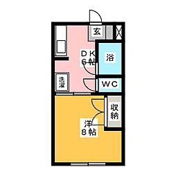 キャロット和馬 1DKの間取図画像
