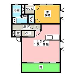 パインフォレストD棟 1LDKの間取図画像