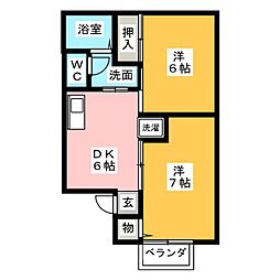 セジュール白菊 2DKの間取図画像