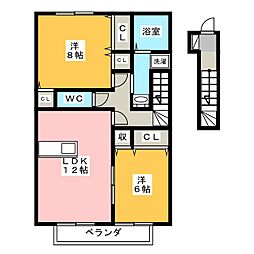 ルボアささがせB 2LDKの間取図画像