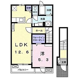 トーゴＨ 2階1LDKの間取り