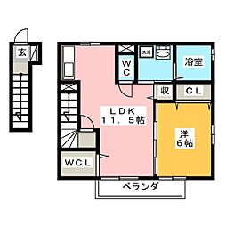 セジュールハピネス 1LDKの間取図画像