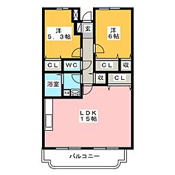 アウローラ上香貫 2LDKの間取図画像