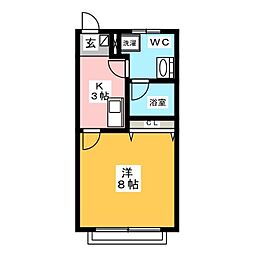 サンクチュアリーコーポC 1Kの間取図画像