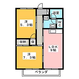 コーポヤマニ 2LDKの間取図画像