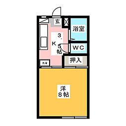 サーティーンガーデンB 1DKの間取図画像